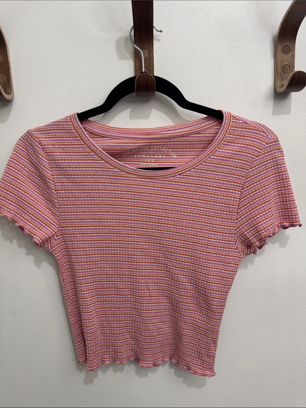 Women’s Pink Striped Ribbed Short Sleeve Top